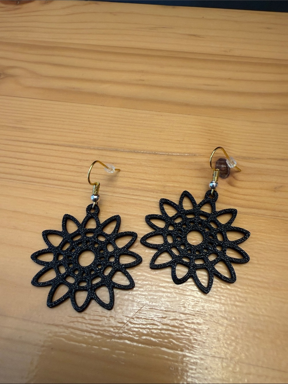 Black Floral Cutout Dangle Earrings with gold and silver hooks Women Jewelry